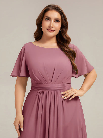 ever SAGE|High Low Ruched Chiffon Ruffle Sleeve Bridesmaid Dress