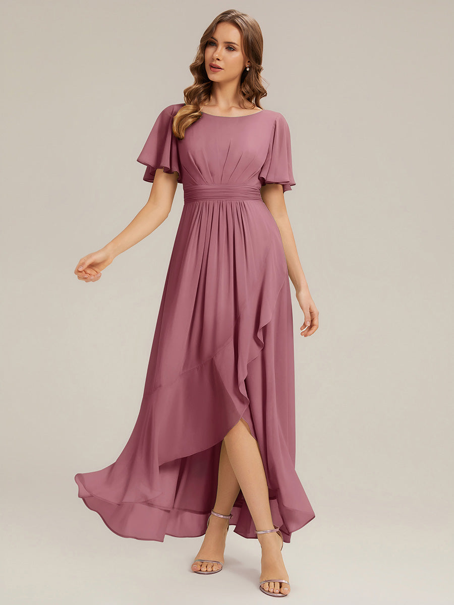 ever SAGE|Chiffon Ruffle Short Sleeve Wedding Guest Dress