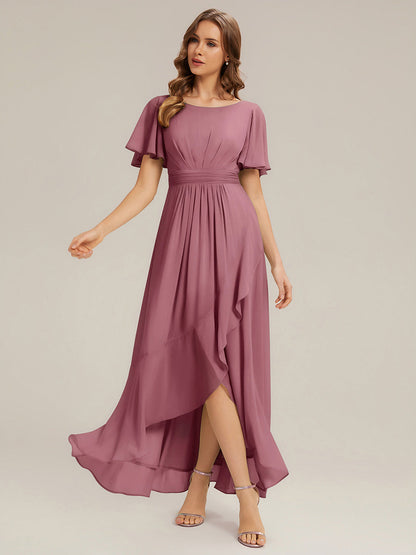 ever SAGE|Chiffon Ruffle Short Sleeve Wedding Guest Dress