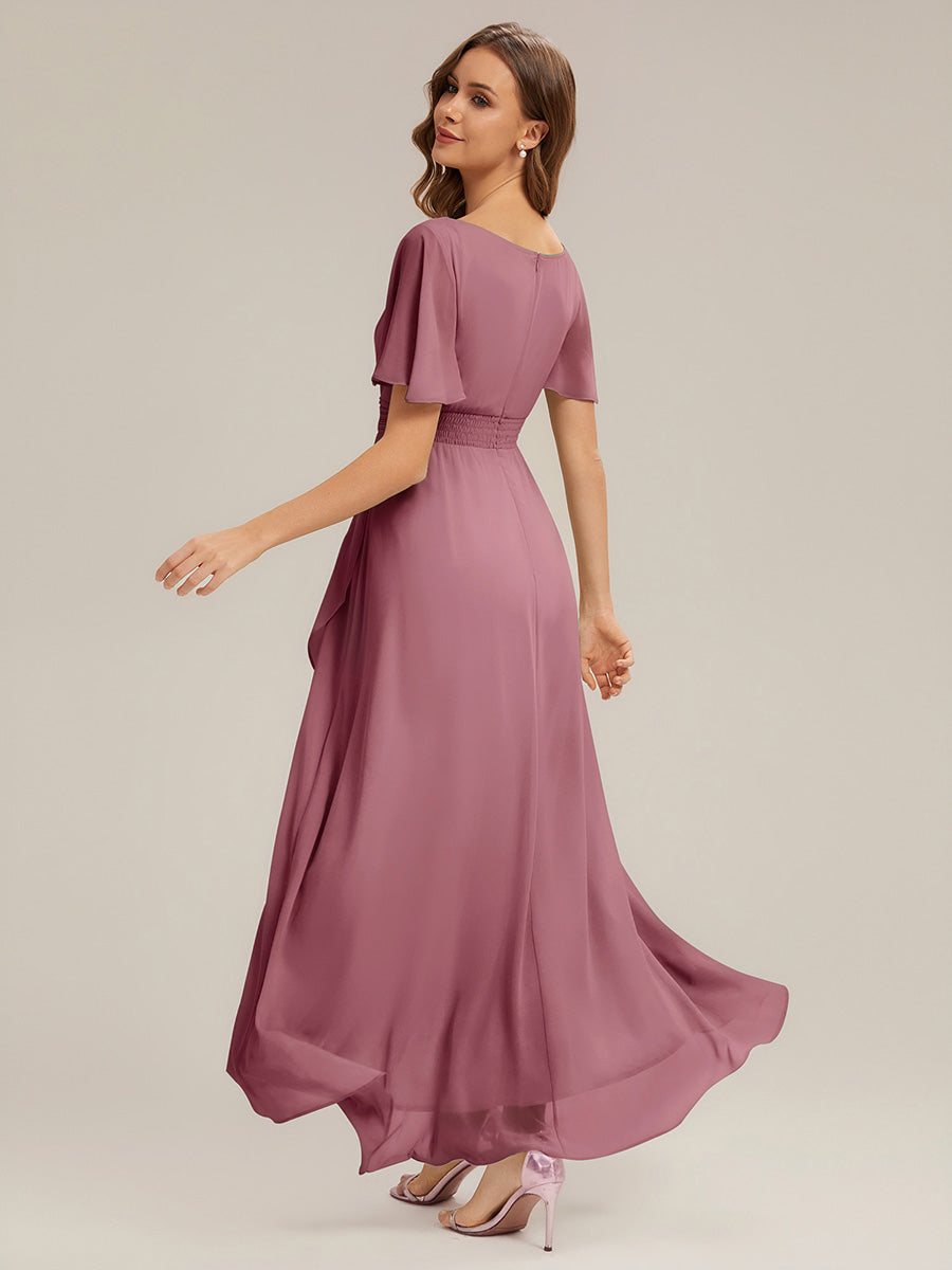ever SAGE|High Low Ruched Chiffon Ruffle Sleeve Bridesmaid Dress
