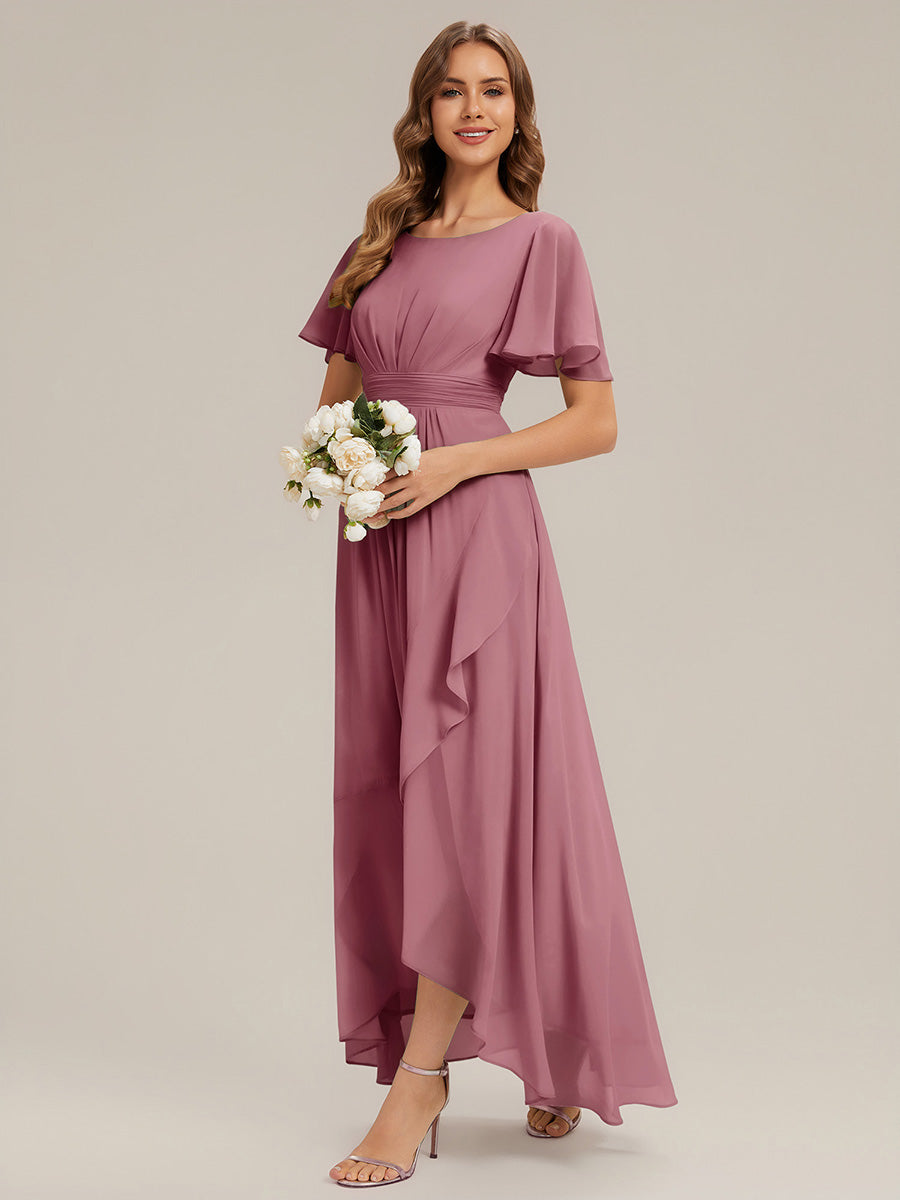 ever SAGE|Chiffon Ruffle Short Sleeve Wedding Guest Dress