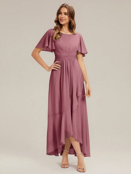 ever SAGE|Chiffon Ruffle Short Sleeve Wedding Guest Dress