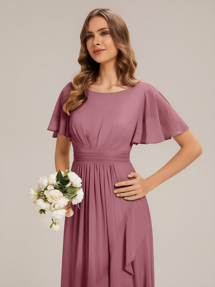 ever SAGE|High Low Ruched Chiffon Ruffle Sleeve Bridesmaid Dress