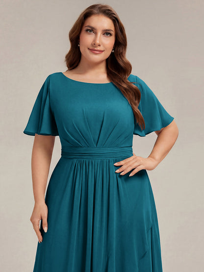 ever SAGE|High Low Ruched Chiffon Ruffle Sleeve Bridesmaid Dress
