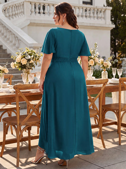 pretty SAGE|Plus Size High-Low Chiffon Wedding Guest Dress