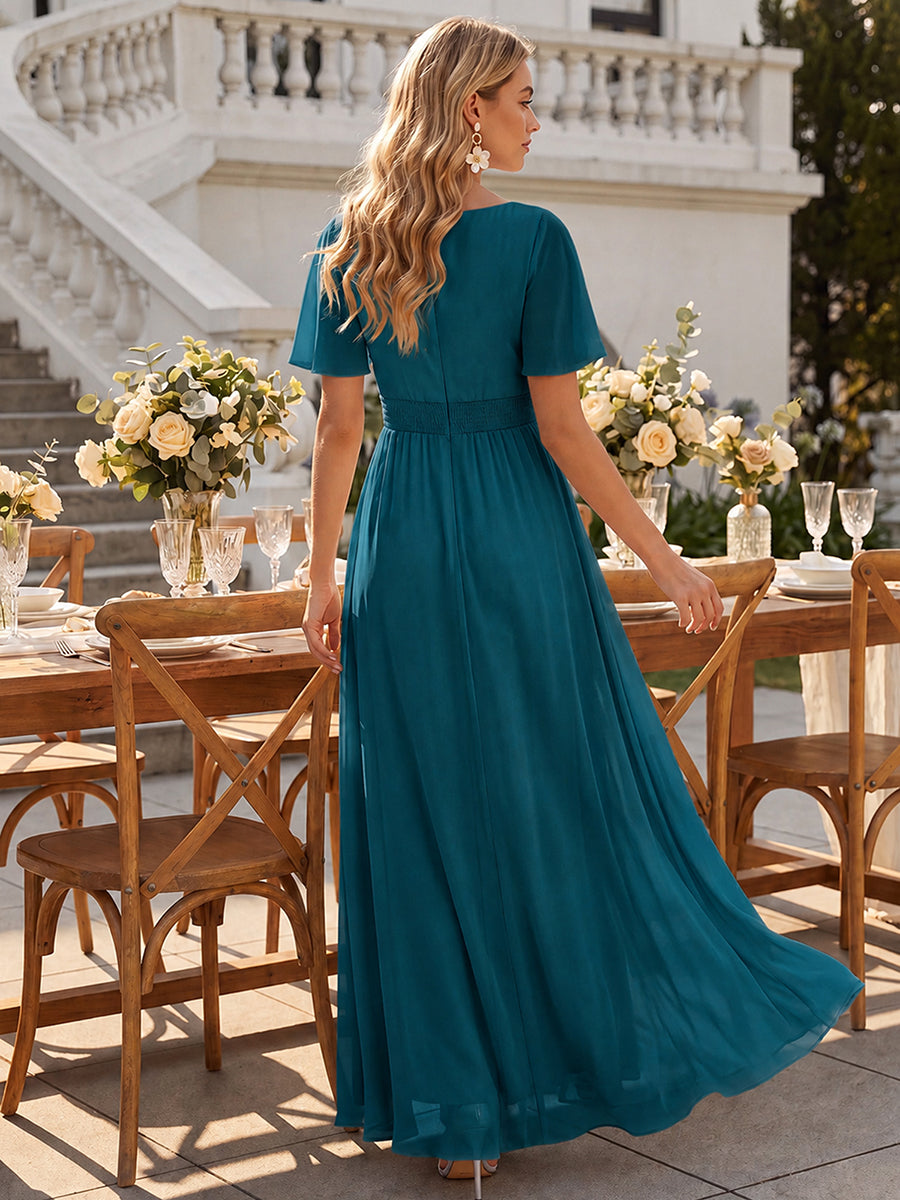 ever SAGE|Chiffon Ruffle Short Sleeve Wedding Guest Dress
