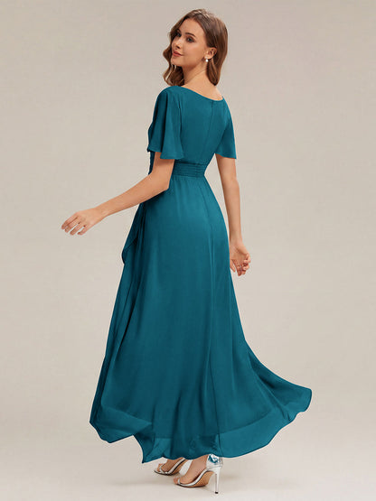 ever SAGE|Chiffon Ruffle Short Sleeve Wedding Guest Dress