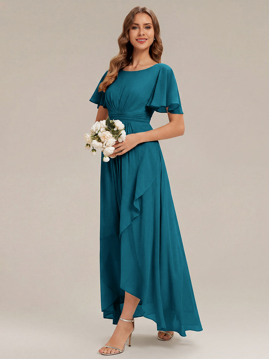 ever SAGE|Chiffon Ruffle Short Sleeve Wedding Guest Dress