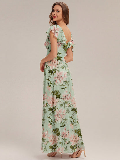 ever AIDA|Cold Shoulder Chiffon Ruffle Sleeve Bridesmaid Dress