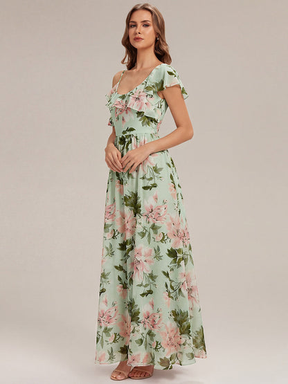 ever AIDA|Cold Shoulder Chiffon Ruffle Sleeve Bridesmaid Dress