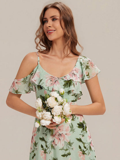 ever AIDA|Cold Shoulder Chiffon Ruffle Sleeve Bridesmaid Dress