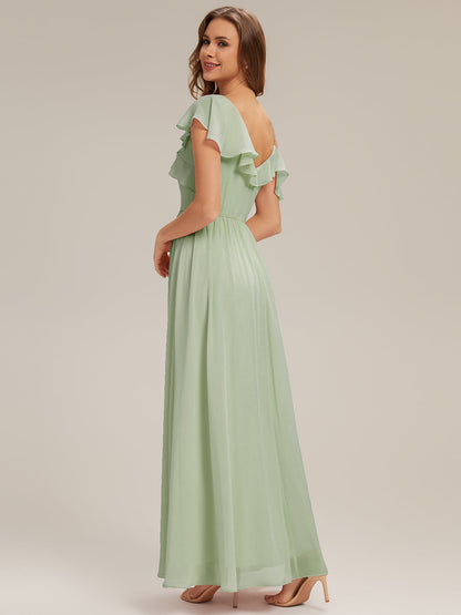ever AIDA|Cold Shoulder Chiffon Ruffle Sleeve Bridesmaid Dress