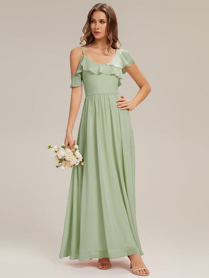 ever AIDA|Cold Shoulder Chiffon Ruffle Sleeve Bridesmaid Dress