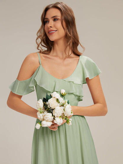 ever AIDA|Cold Shoulder Chiffon Ruffle Sleeve Bridesmaid Dress