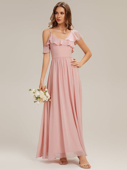 ever AIDA|Cold Shoulder Chiffon Ruffle Sleeve Bridesmaid Dress