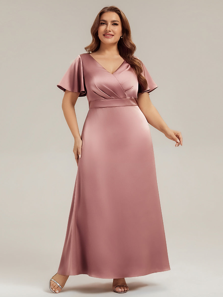 Plus Size Satin Ruffle Sleeve Bridesmaid Dress