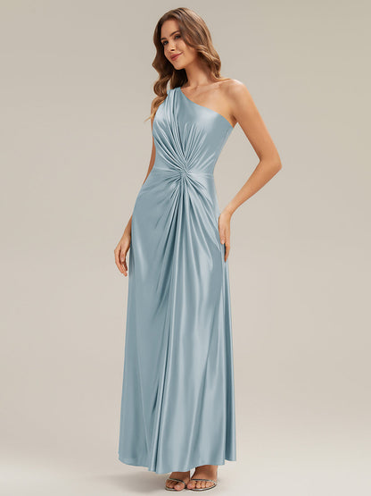 Knotted Satin Sleeveless Bridesmaid Dress