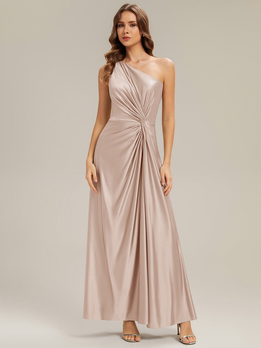 Knotted Satin Sleeveless Bridesmaid Dress