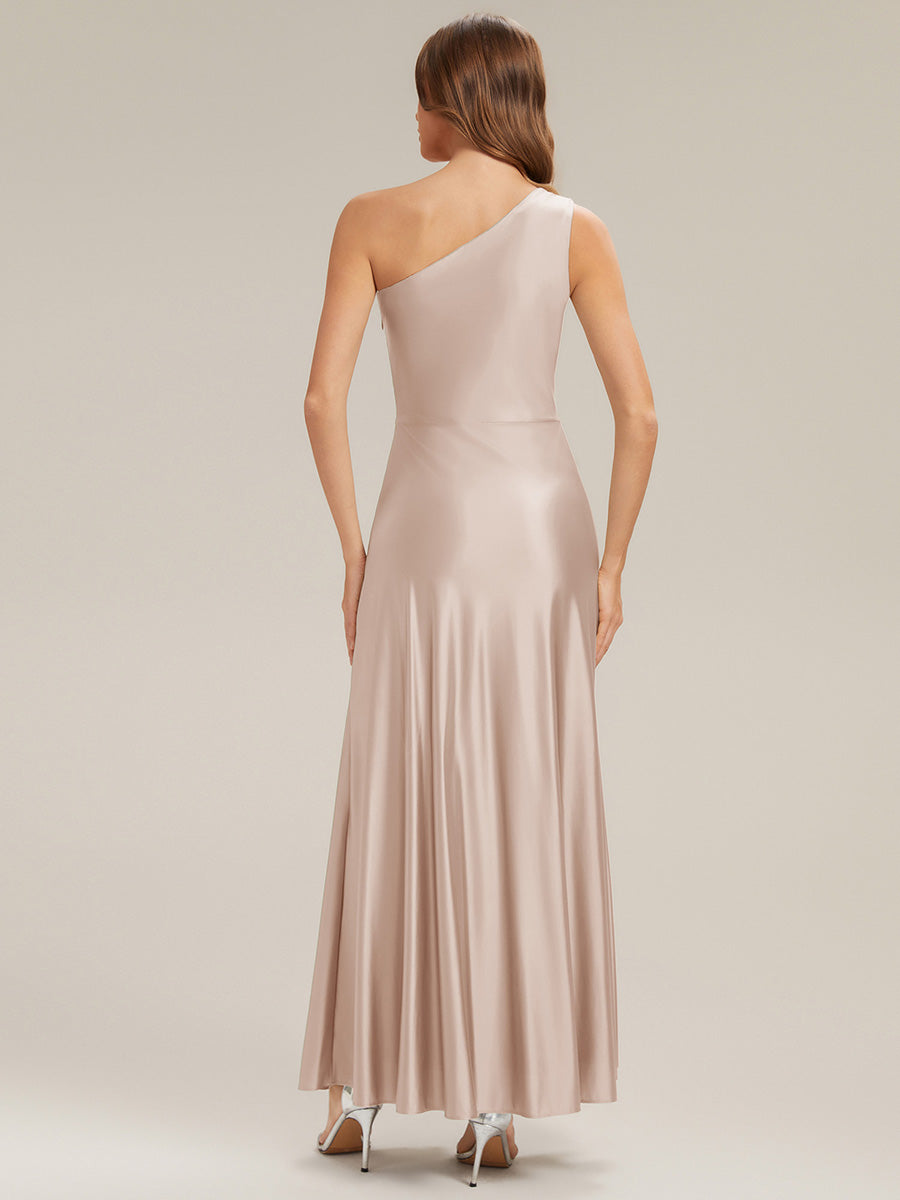 Knotted Satin Sleeveless Bridesmaid Dress