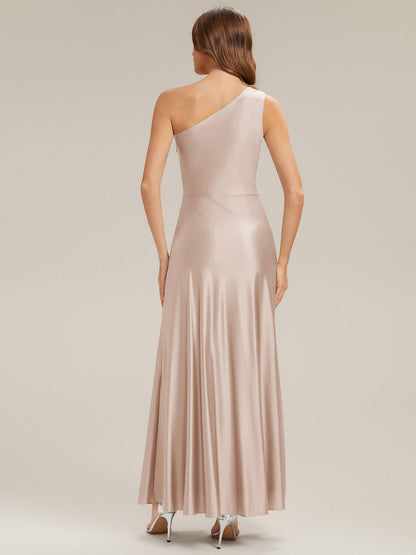 Knotted Satin Sleeveless Bridesmaid Dress