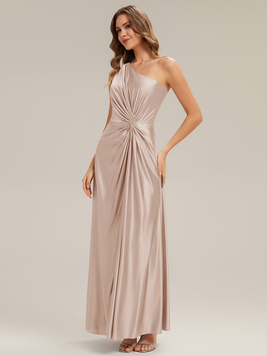 Knotted Satin Sleeveless Bridesmaid Dress