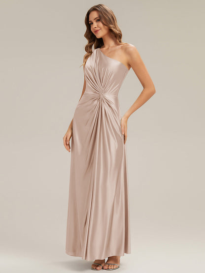 Knotted Satin Sleeveless Bridesmaid Dress