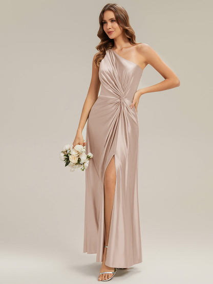 Knotted Satin Sleeveless Bridesmaid Dress