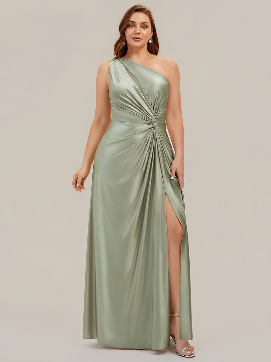 Knotted Satin Sleeveless Bridesmaid Dress