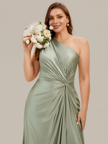 Plus Size Knotted Satin Bridesmaid Dress