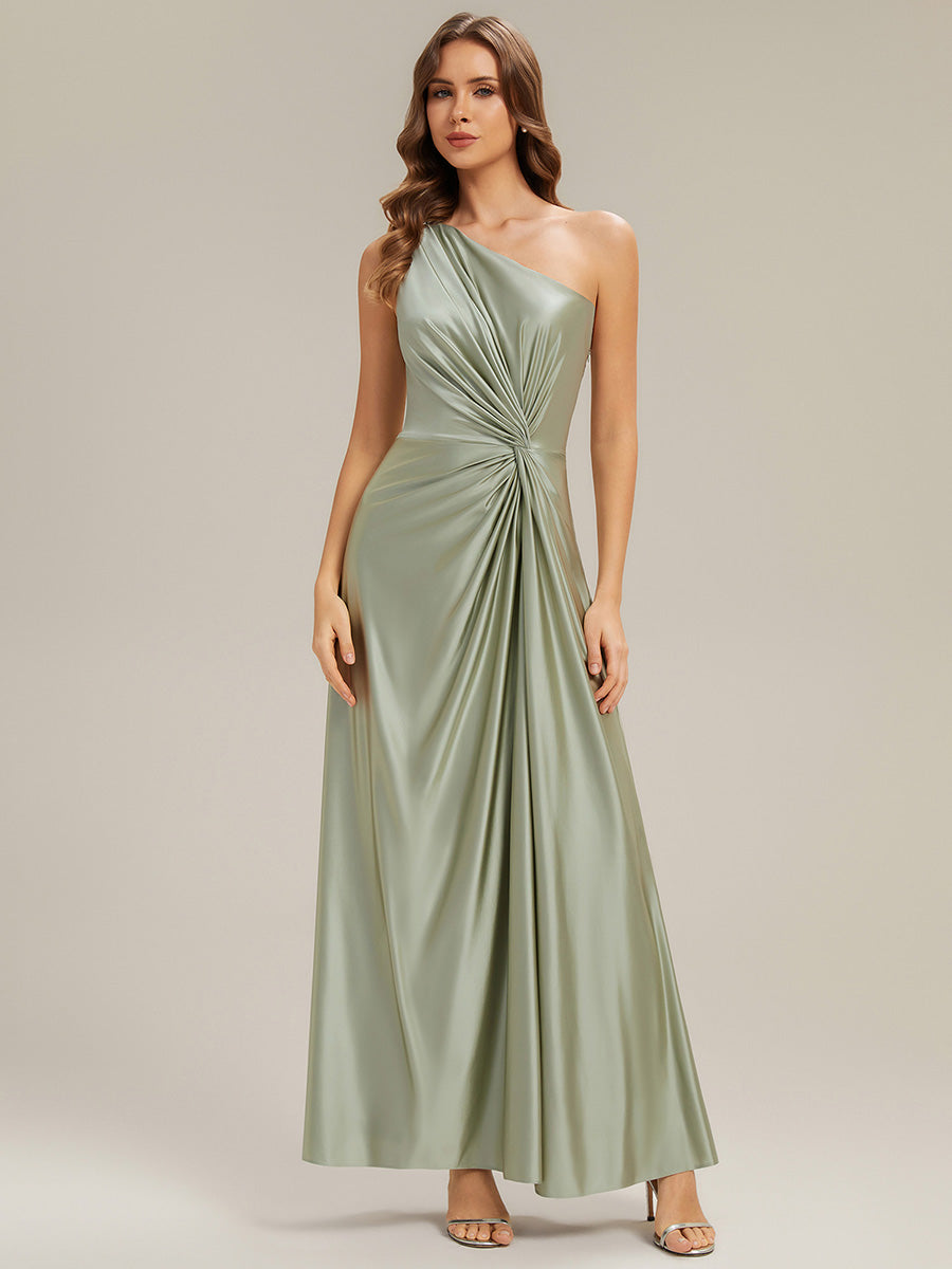 Knotted Satin Sleeveless Bridesmaid Dress