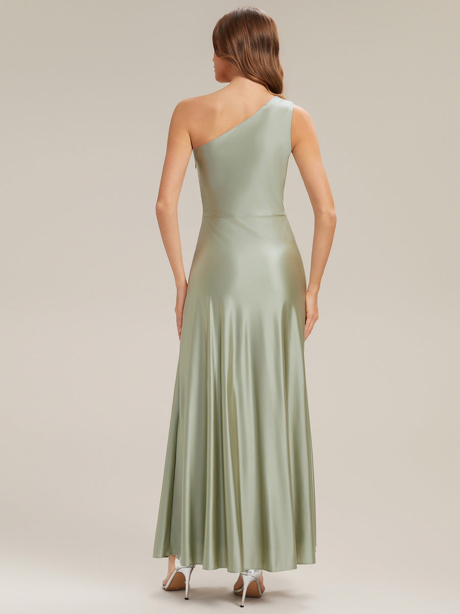 Knotted Satin Sleeveless Bridesmaid Dress