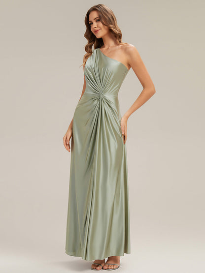 Knotted Satin Sleeveless Bridesmaid Dress