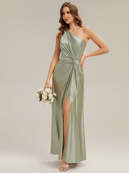 Knotted Satin Sleeveless Bridesmaid Dress