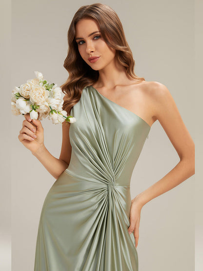 Knotted Satin Sleeveless Bridesmaid Dress