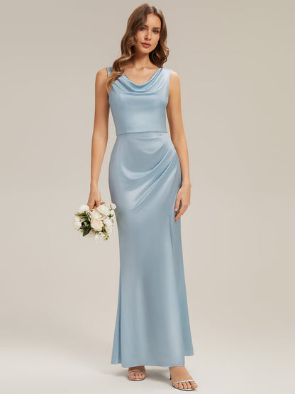 Thigh-High Slit Satin Sleeveless Bridesmaid Dress