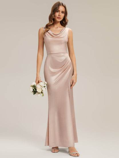 Thigh-High Slit Satin Sleeveless Bridesmaid Dress
