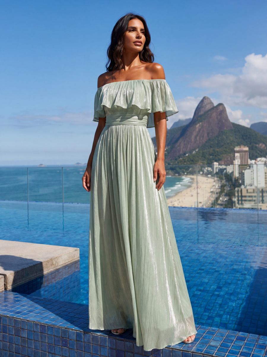 Sea-island Chiffon Drop Shoulder Sleeve A-Line Bridesmaid Dress