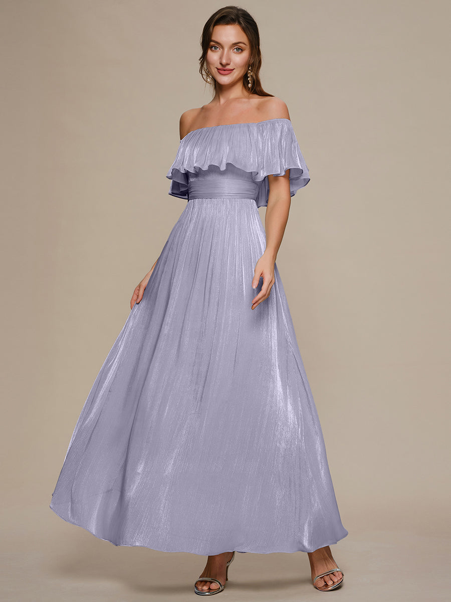 Sea-island Chiffon Drop Shoulder Sleeve A-Line Bridesmaid Dress