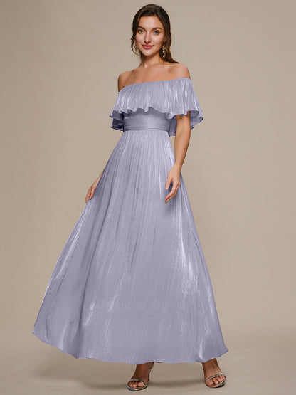 Sea-island Chiffon Drop Shoulder Sleeve A-Line Bridesmaid Dress