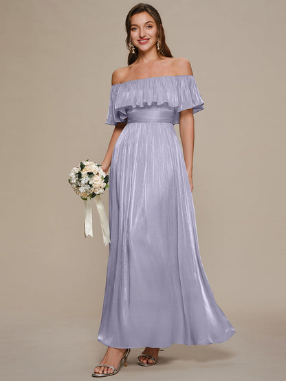 Sea-island Chiffon Drop Shoulder Sleeve A-Line Bridesmaid Dress