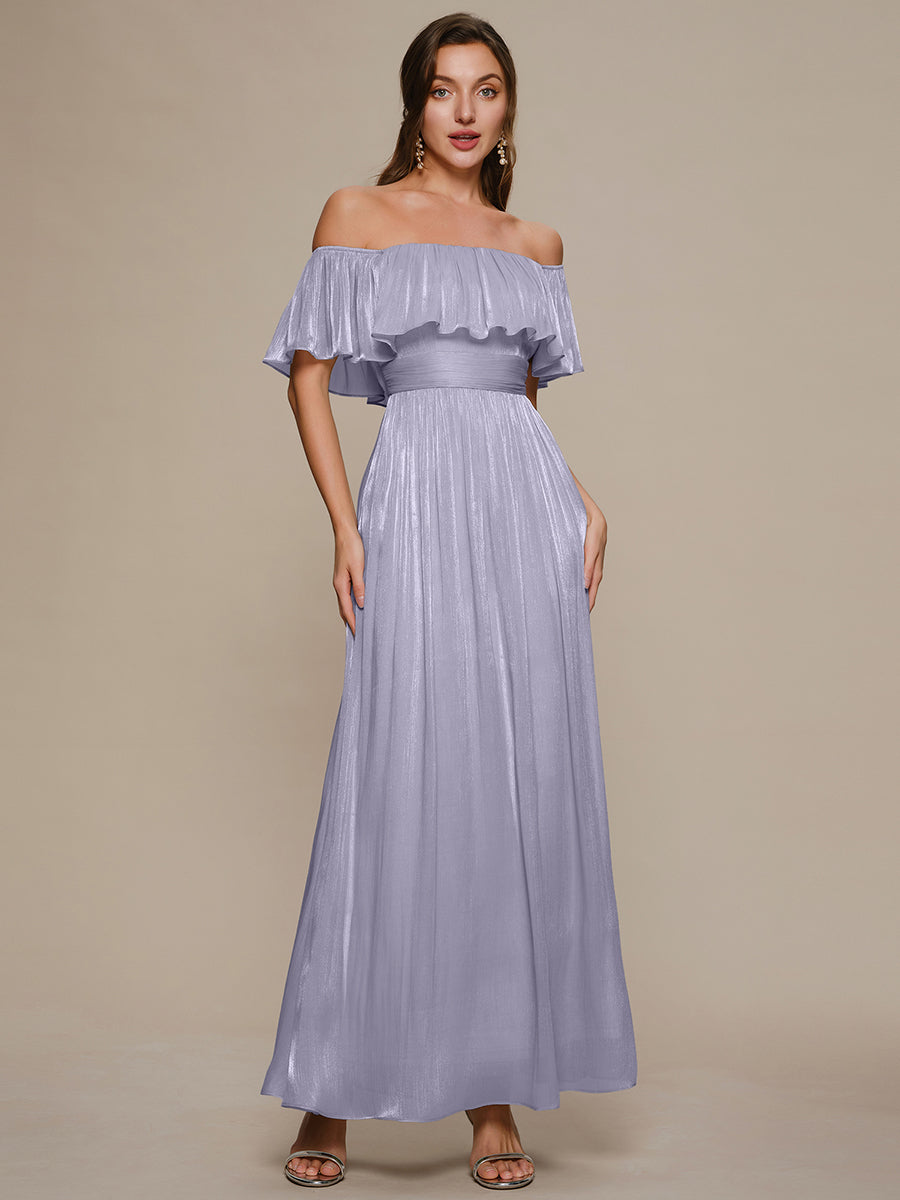 Sea-island Chiffon Drop Shoulder Sleeve A-Line Bridesmaid Dress