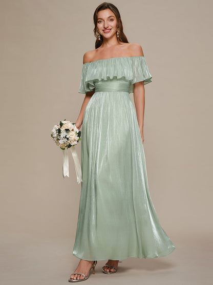 Sea-island Chiffon Drop Shoulder Sleeve A-Line Bridesmaid Dress