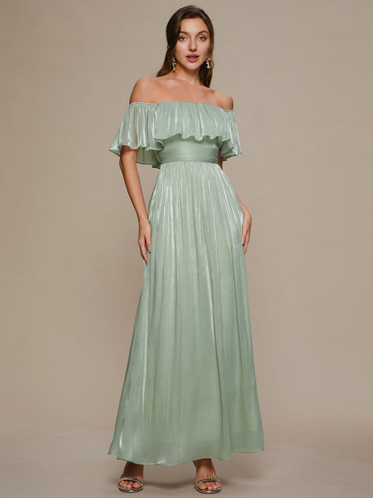 Sea-island Chiffon Drop Shoulder Sleeve A-Line Bridesmaid Dress