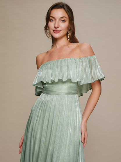 Sea-island Chiffon Drop Shoulder Sleeve A-Line Bridesmaid Dress