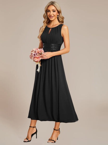 ever LIORAEL|Chiffon Midi Bridesmaid Dress With Ruched Waist