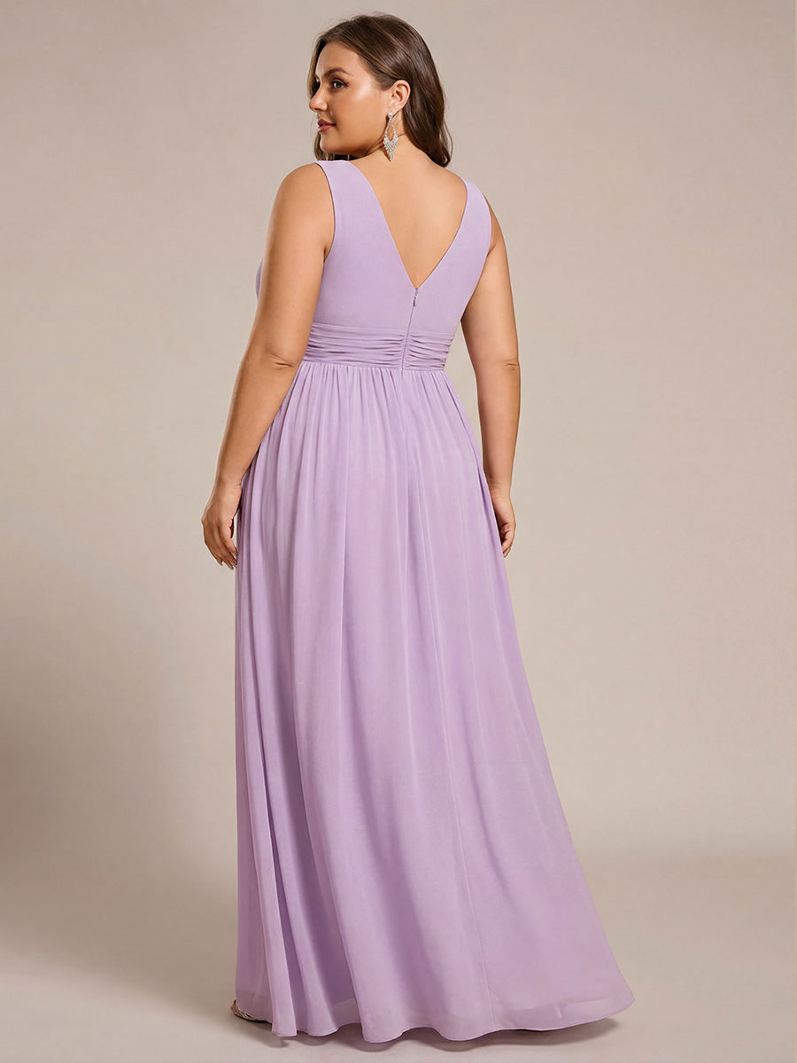 pretty HUSH|Plus Size Sleeveless V-Neck Chiffon Semi Bridesmaid Dress