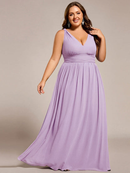 pretty HUSH|Plus Size Sleeveless V-Neck Chiffon Semi Bridesmaid Dress