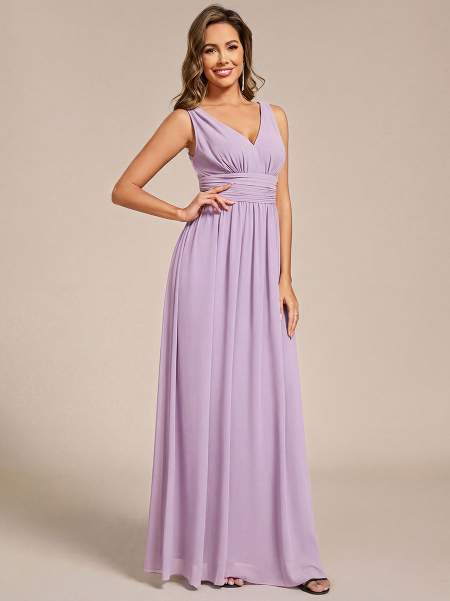 ever HUSH|Chiffon Empire Waist Sleeveless Pleated V-neck Bridesmaid Dress