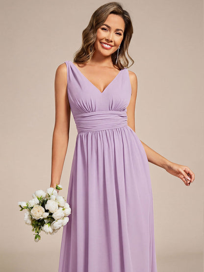 ever HUSH|Chiffon Empire Waist Sleeveless Pleated V-neck Bridesmaid Dress