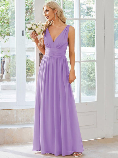 ever HUSH|Chiffon Empire Waist Sleeveless Pleated V-neck Bridesmaid Dress